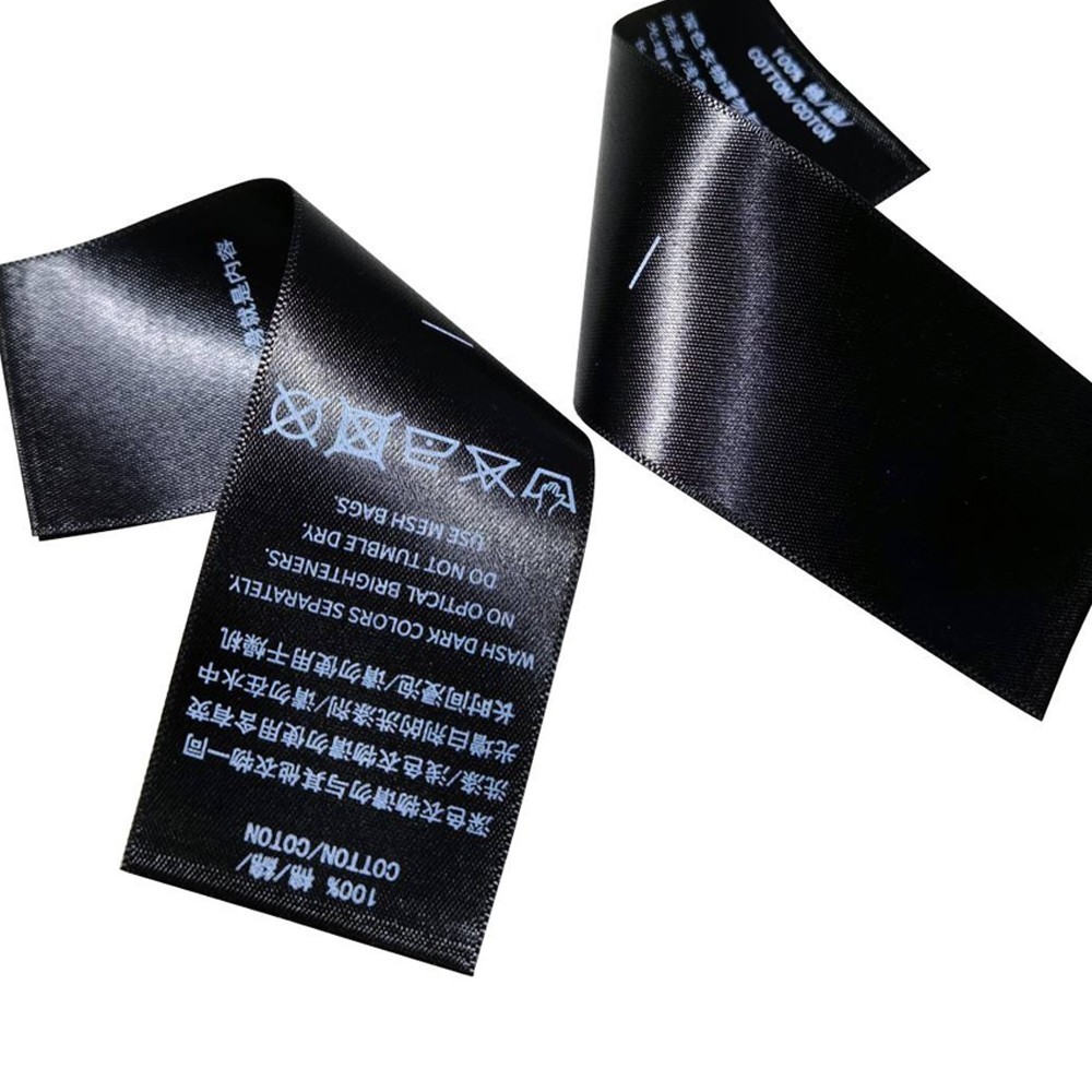 Private Design logo Custom Silk Ribbon Printed Wash Care Clothing Label Garments