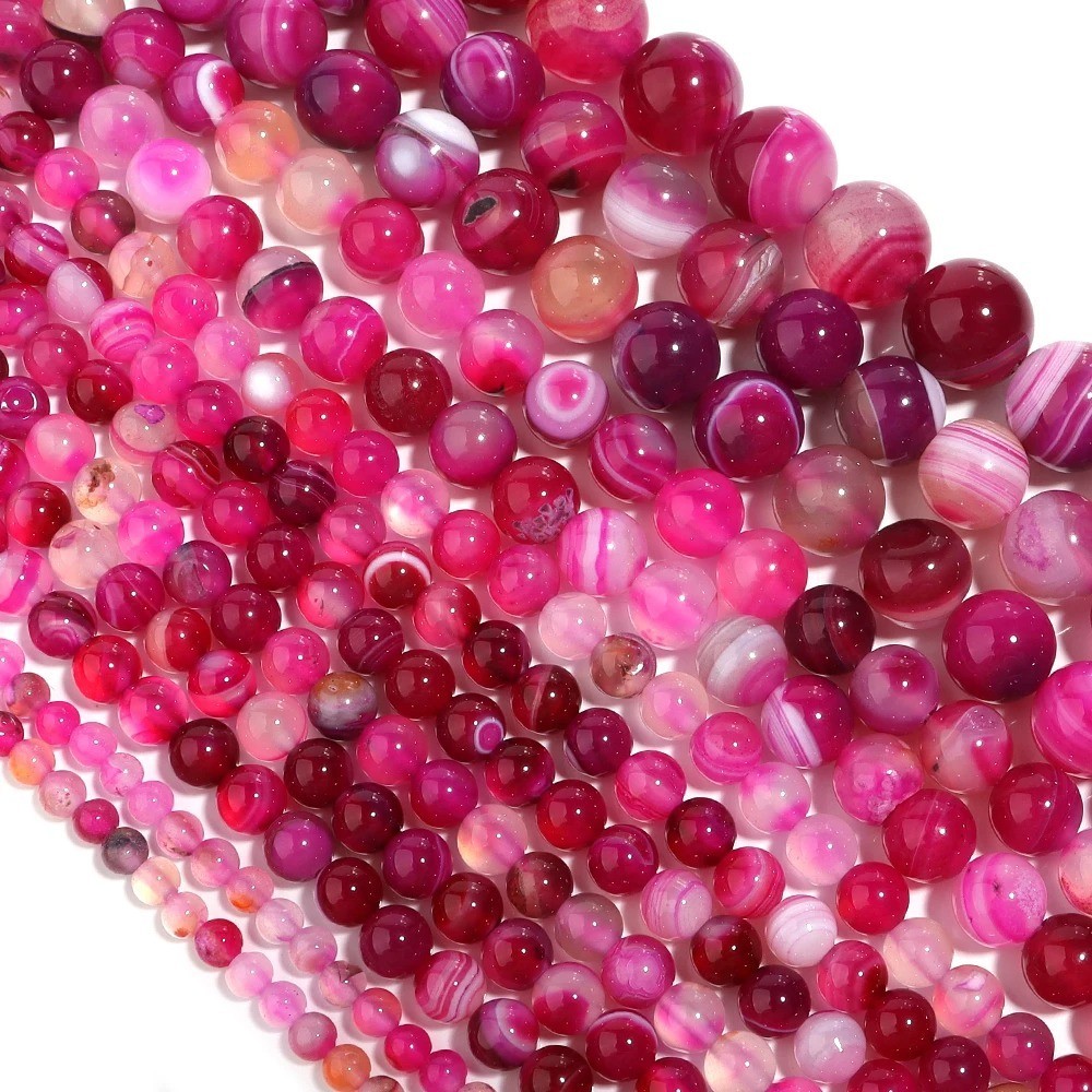 Magenta Stripe Agate Round Beads 8mm 15″ Strand Natural Gemstone Jewelry Making