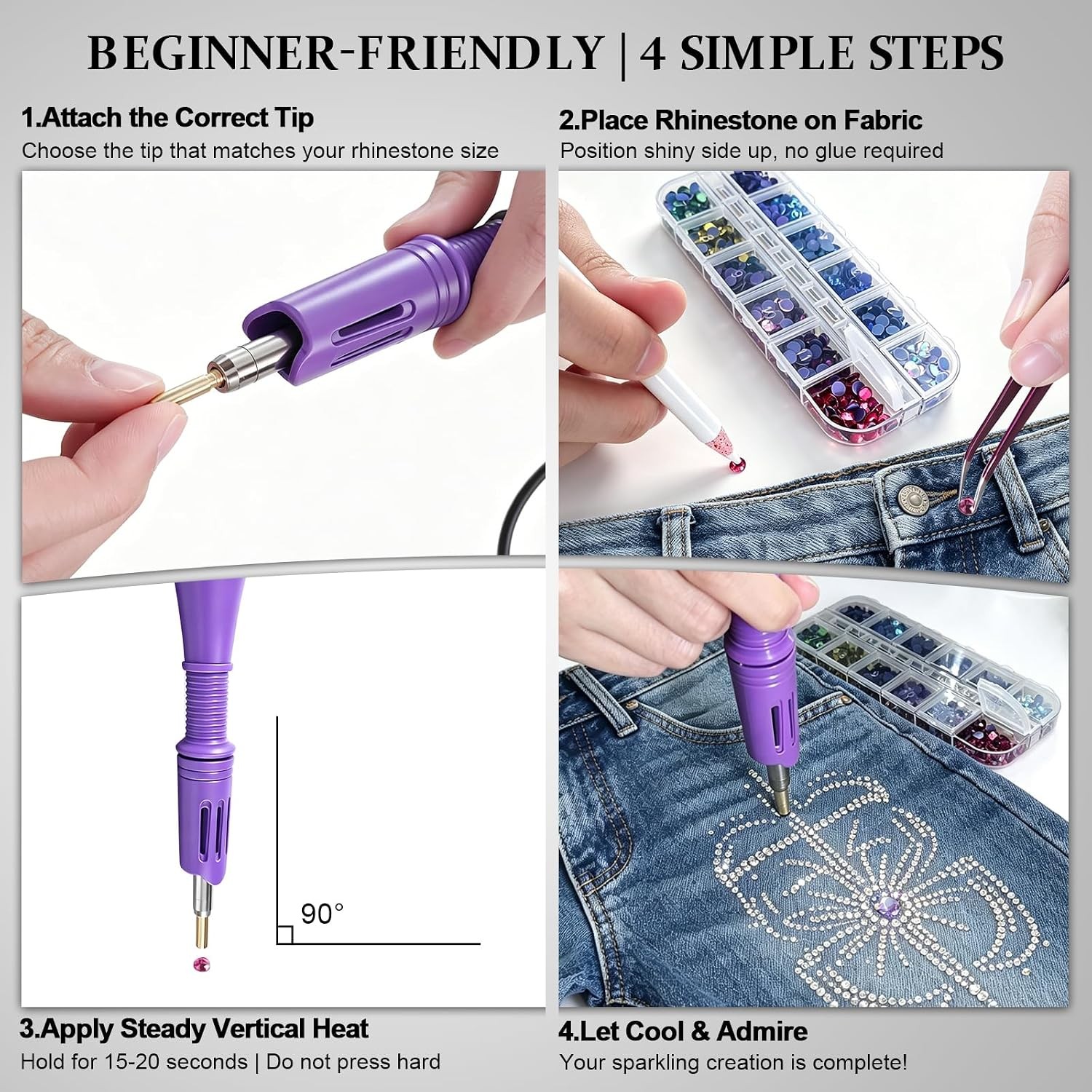 GLTECK Hotfix Applicator Kit: 5784 Rhinestones, 7 Tips, Templates