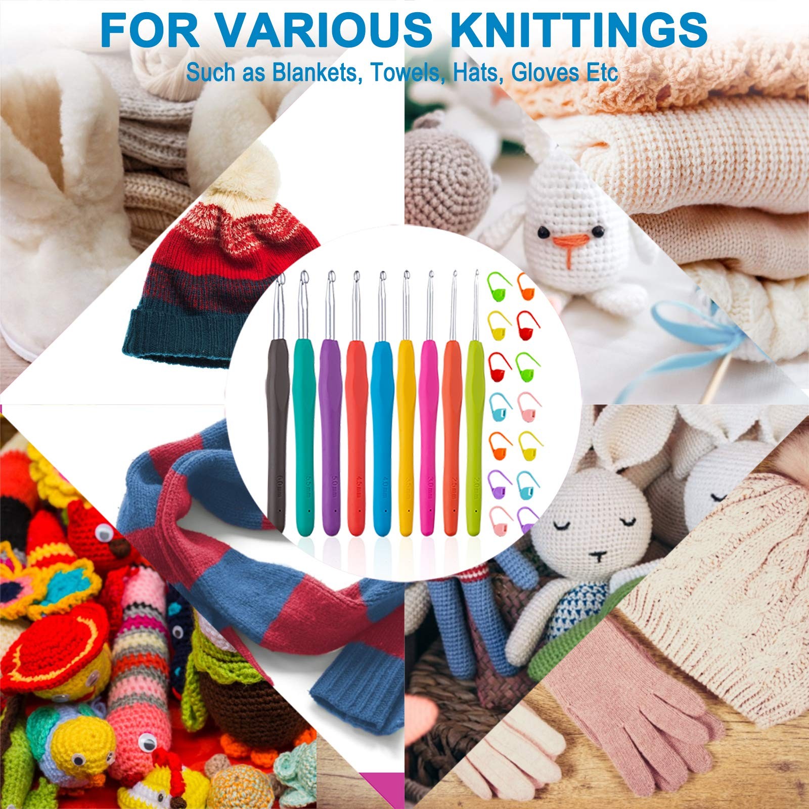 9 Pcs Ergonomic Handle Crochet Hooks Set for Arthritic Hands Knitting