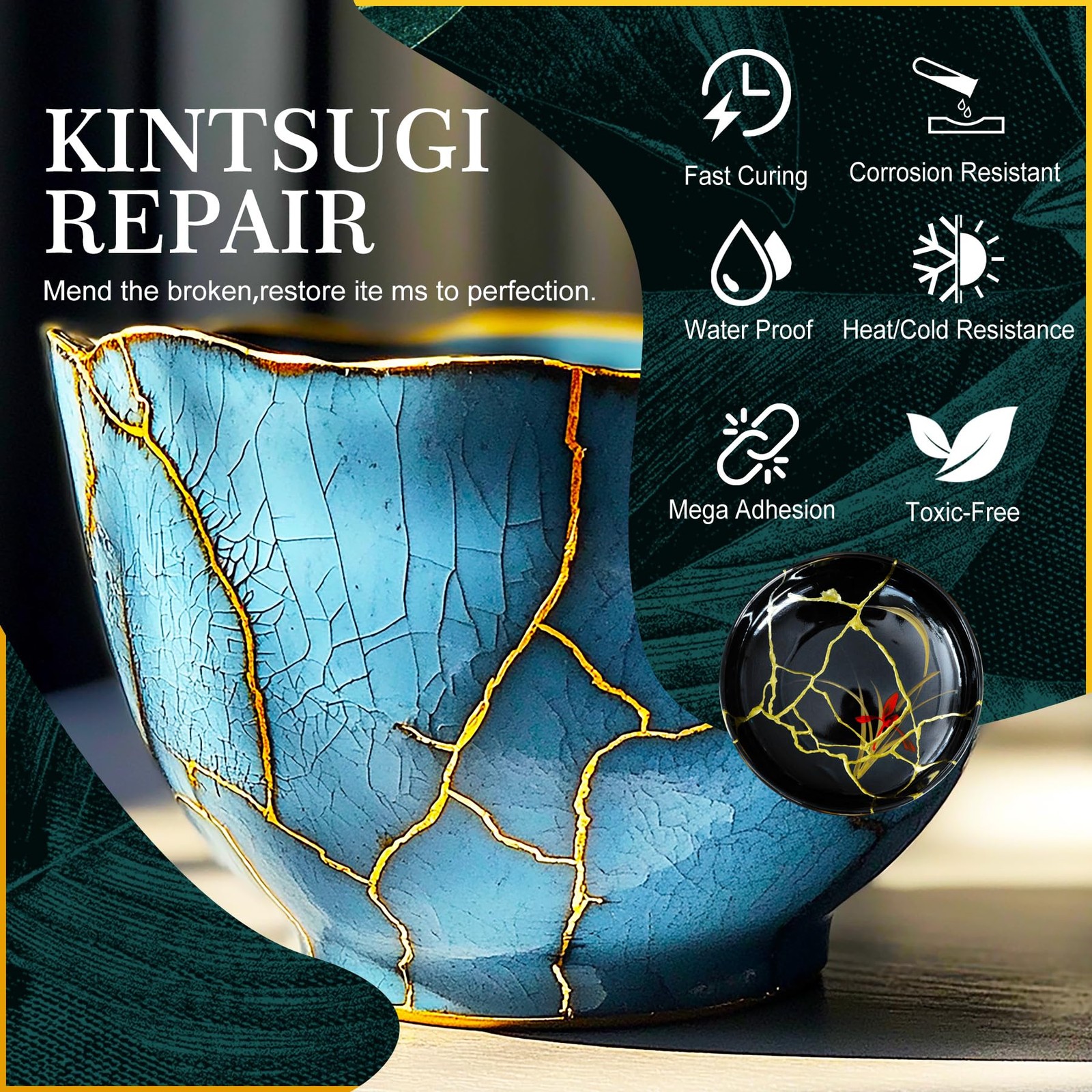 Kintsugi Repair Kit, Upgraded Food Safe Gold & Silver Transparent