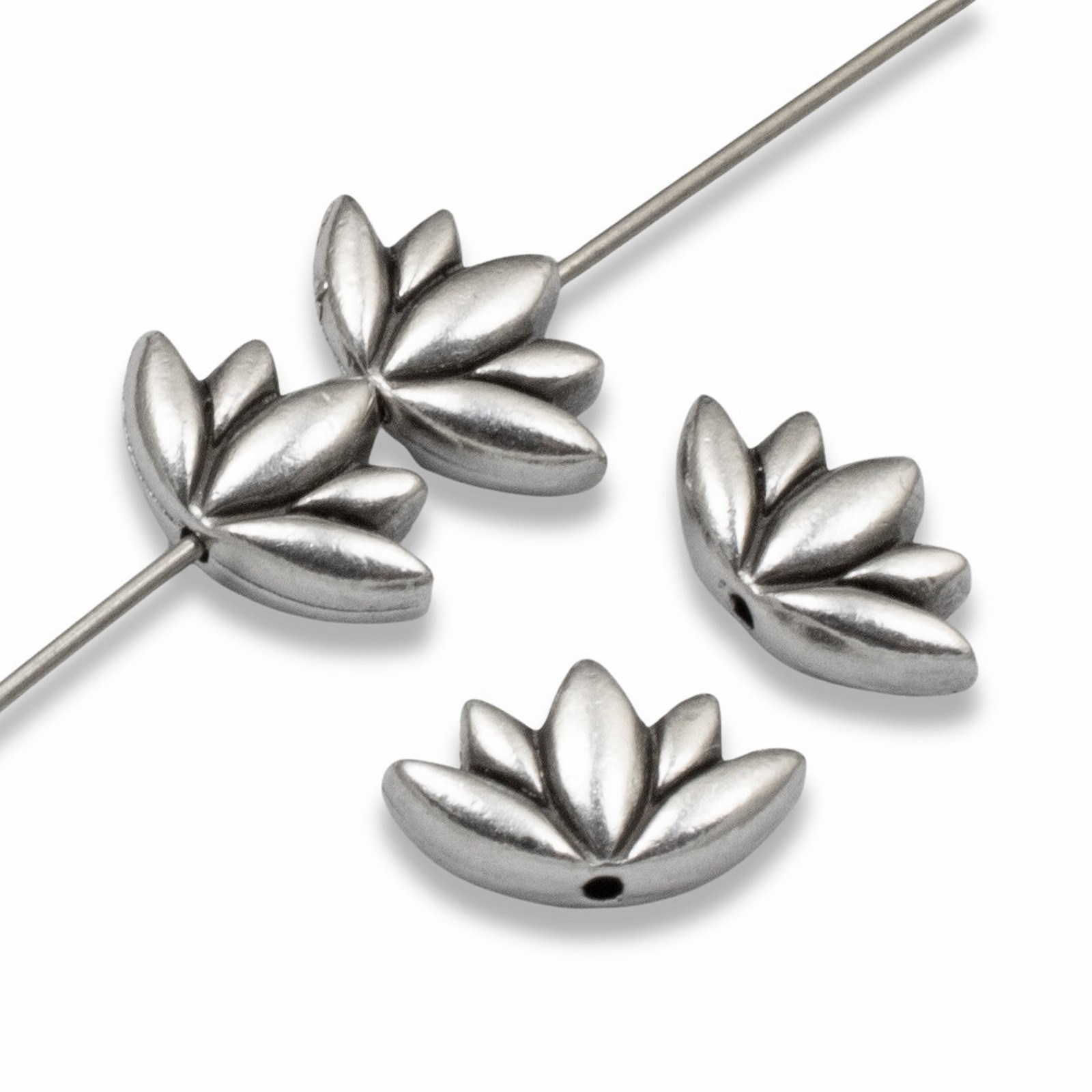 Silver Lotus Flower Beads, 4-Pack for Spiritual DIY Jewelry & Meditation Crafts