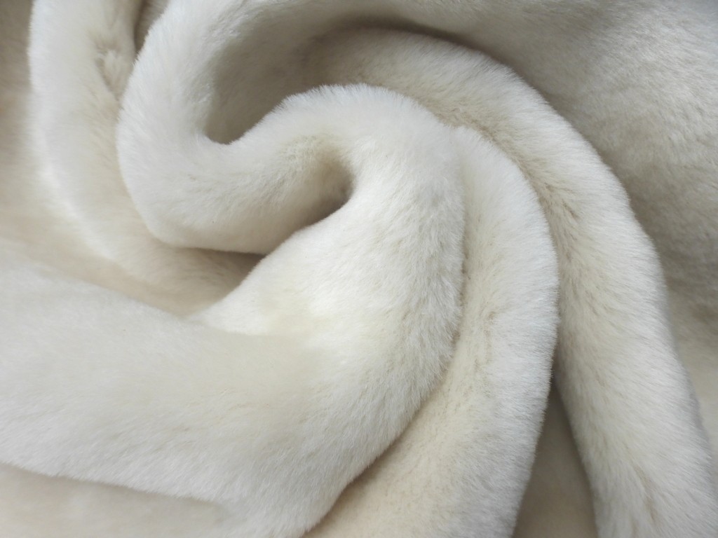 sheepskin shearling leather hide Off White light weight silky w/Tan suede Back