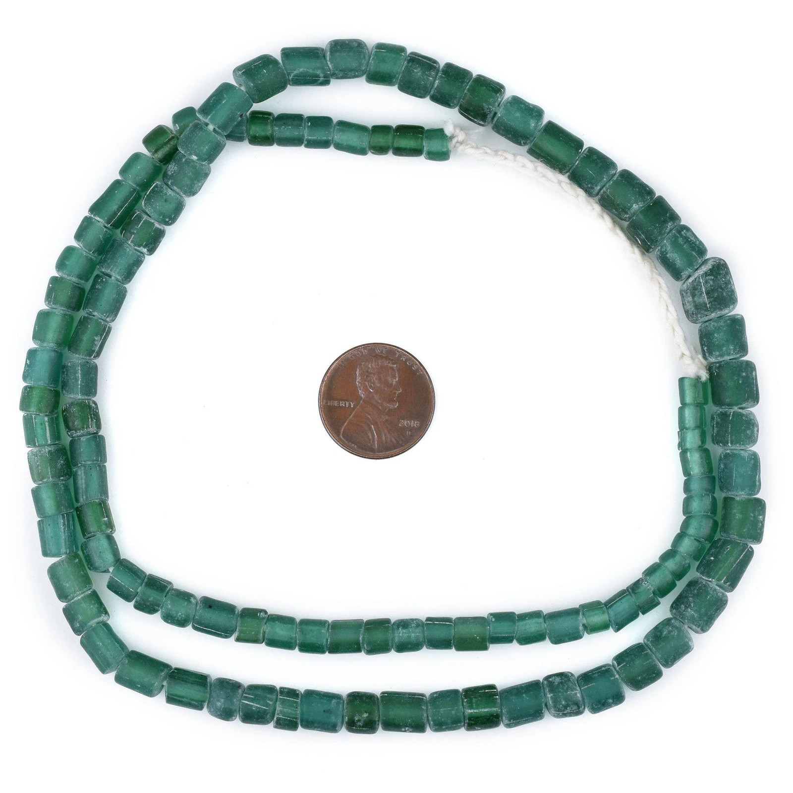 Deep Aqua Java Glass Beads 5-9mm Indonesia Green Cylinder 24 Inch Strand