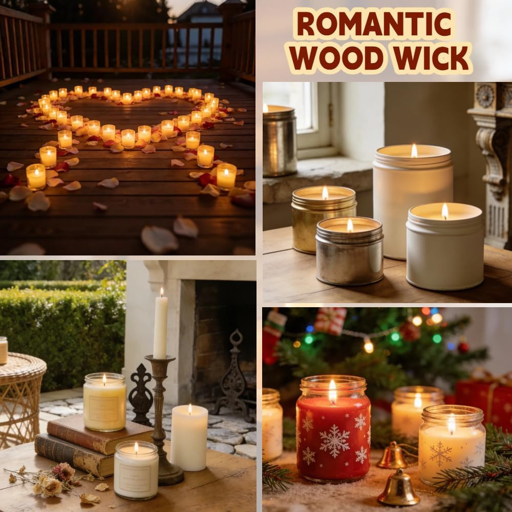 100-Pack Crackling Wooden Candle Wicks — Natural Thick & Smokeless, 0.75 X 5.12