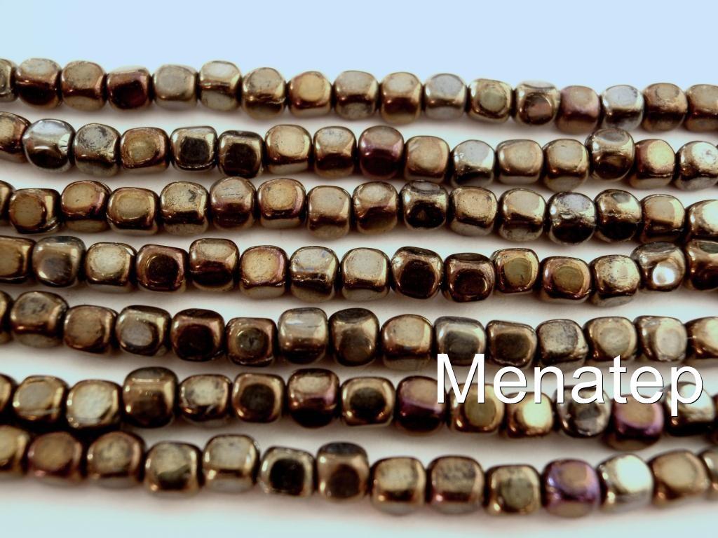 50 4 x 4 mm Czech Glass Cube Beads: Iris – Brown