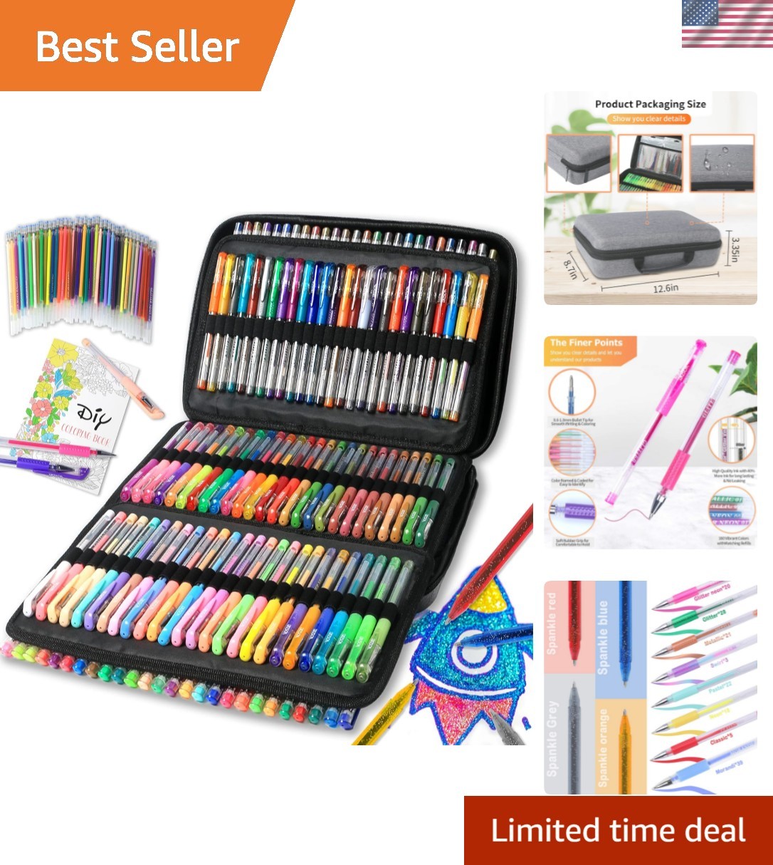 Ultimate 320 Gel Pen Collection: 160 Colors Including Glitter & Metallic Styles