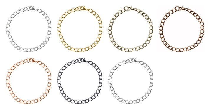 Curb Chain Charm Bracelet Findings Blank Base ~ Add beads or Layer ~ 7 Colors