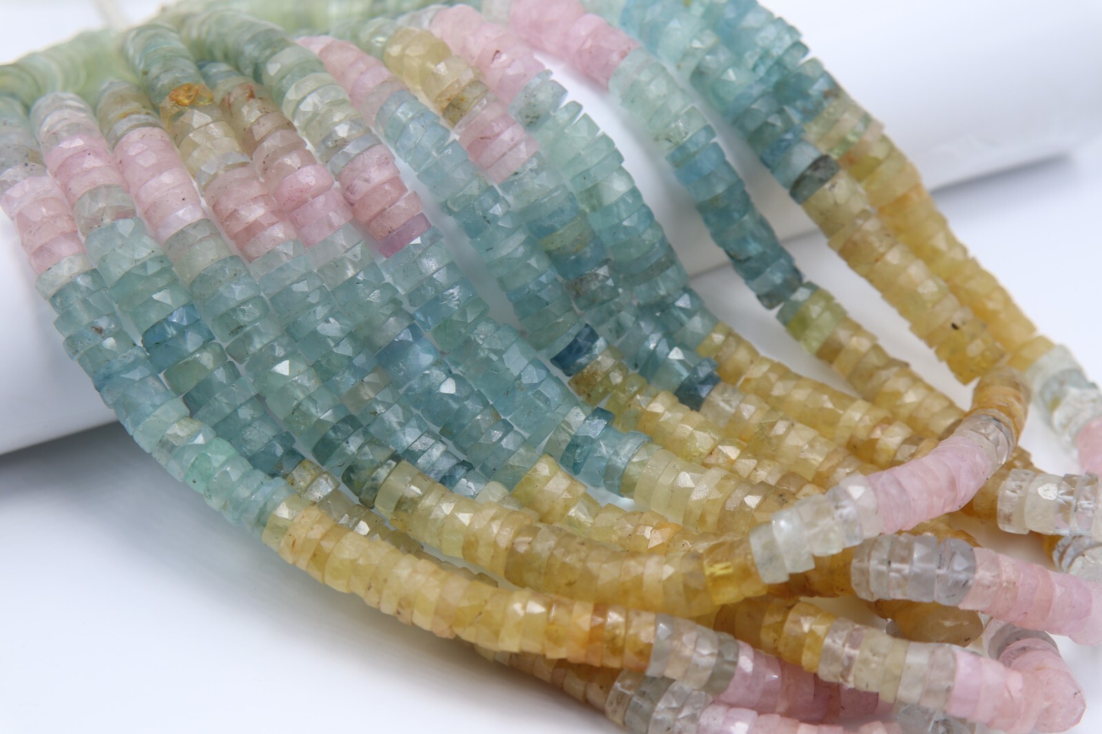 Natural Multi Aquamarine Faceted Button Shape Aquamarine Beads 7x8MM 16” Inch