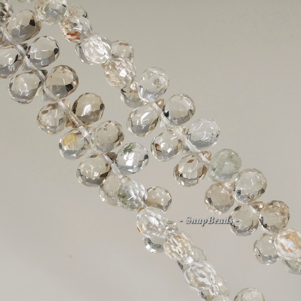 10X7-9X6MM ROCK CRYSTAL GEMSTONE AA FACETED BRIOLETTE TEARDROP LOOSE BEADS 7inch