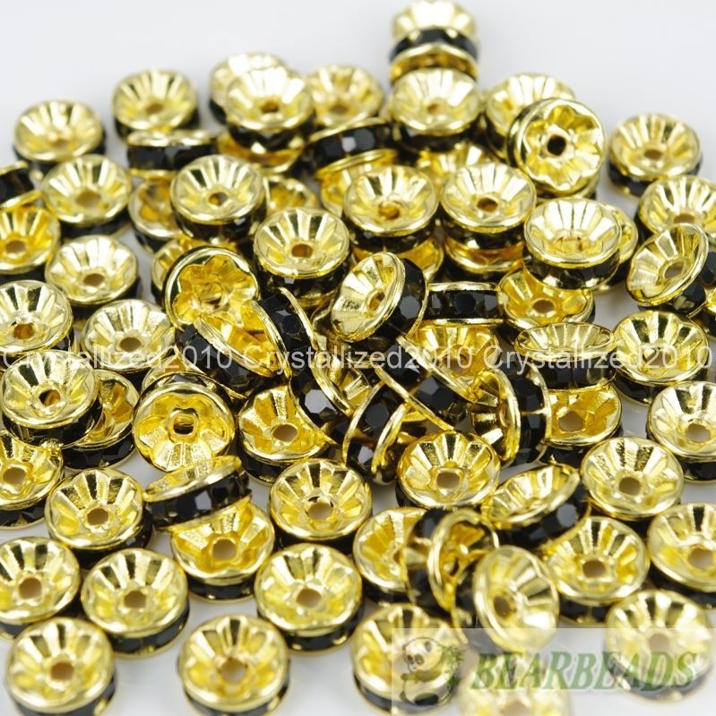 200Pcs Czech Crystal Rhinestones Gold Rondelle Spacer Beads 4mm 5mm 6mm 8mm 10mm