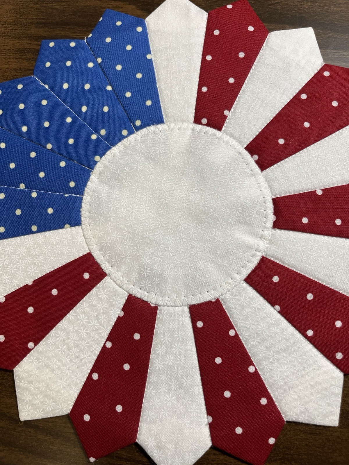 Handmade Quilted 10” Patriotic Red White Blue Rustic Farmhouse Table Topper, NEW