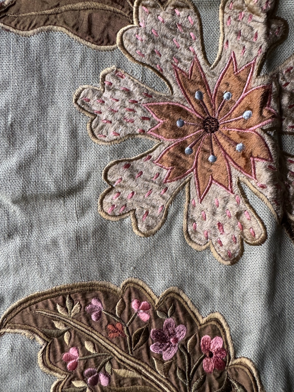 Mulberry Grande Flora Aqua Rose Designer Fabric Remnant 24″x24″