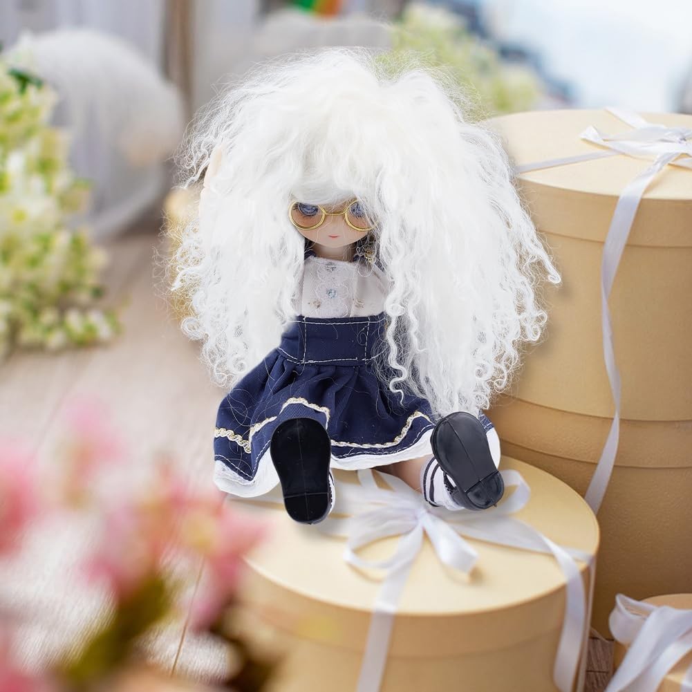 White Wool Doll Wig Curly Hair 5.5×9.45 Inch DIY Doll Making Wig Supplies Craft