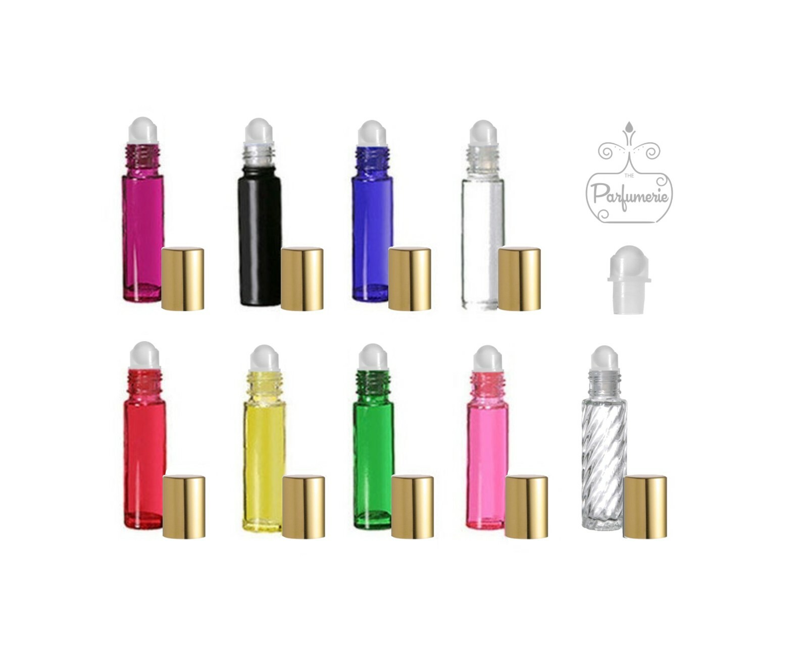 Roll on Essential Oil Bottles 10ml Silver/Gold Cap Glass Perfume 1/3 oz.