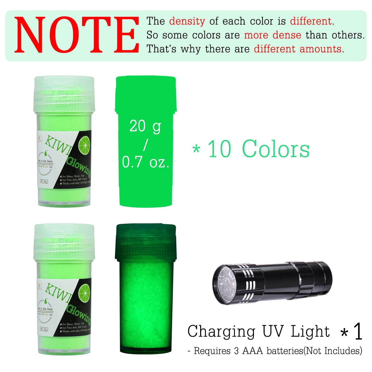 10 Color Glow In The Dark Pigment Powder with UV Lamp – Epoxy Resin Luminous …