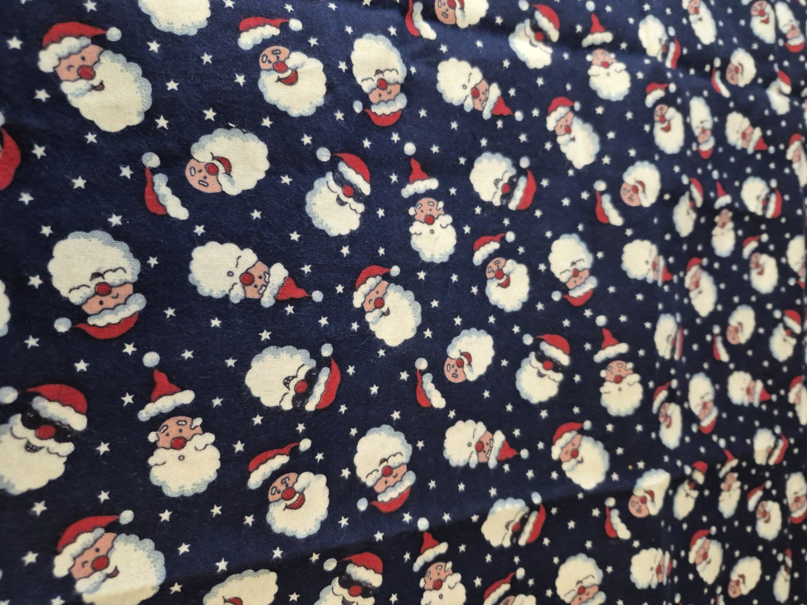 Santa Claus Flannel Fabric Remnant 27×42 Navy Blue Christmas Holiday