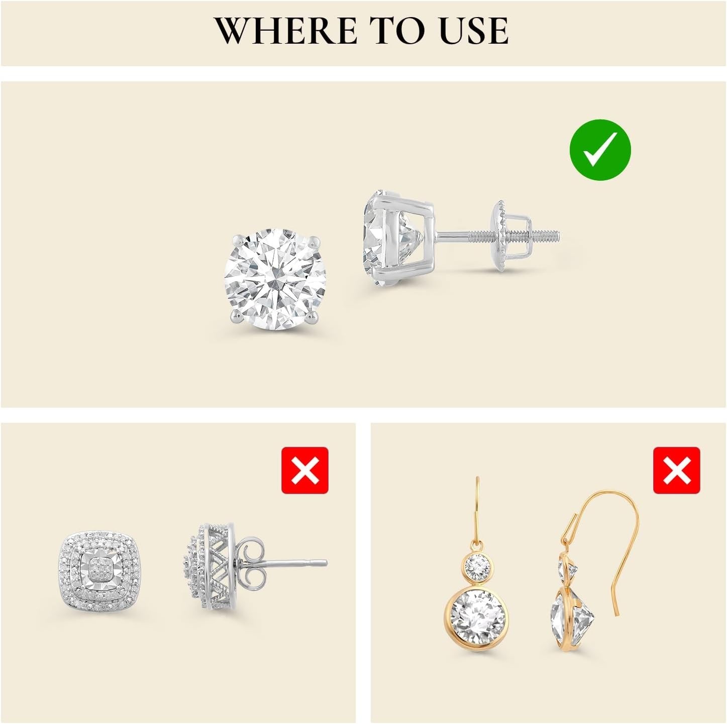Large Post Size White Gold Earring Back | Screw Off Thread