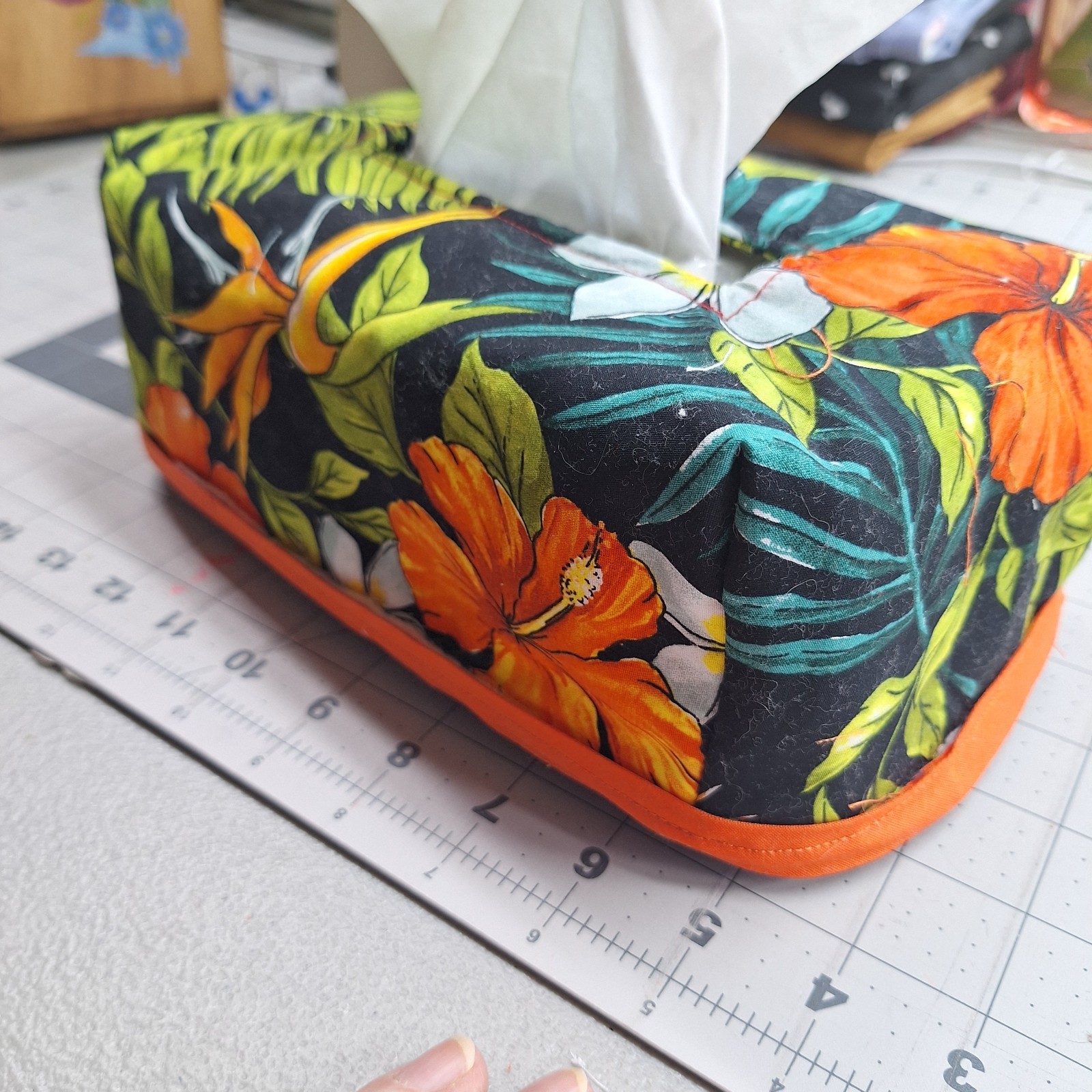 Handmade Red And Yellow Tropical Floral Kleenex Cover