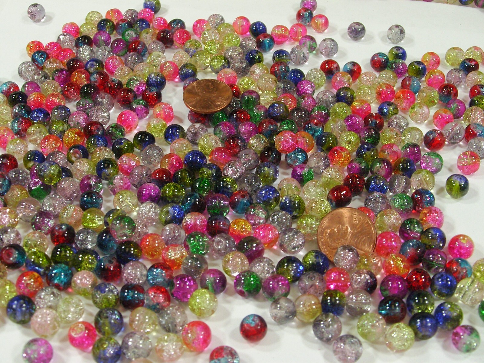 Two Pounds (7mm x 8mm) Round Assorted India Crackle Glass Beads Bulk (TKK-9) ⭐