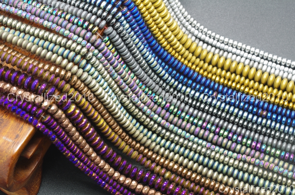 Hematite Gemstone Rondelle Spacer Beads 2mm 3mm 4mm 6mm 8mm Smooth Faceted 16″