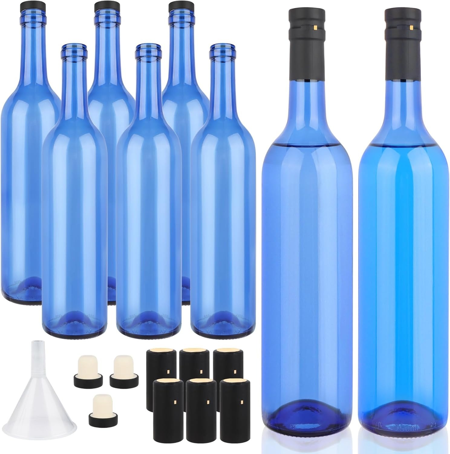750Ml Clear Glass 8 Bottles 4 Color Cork Lids PVC Shrink Capsules Empty Home Bre
