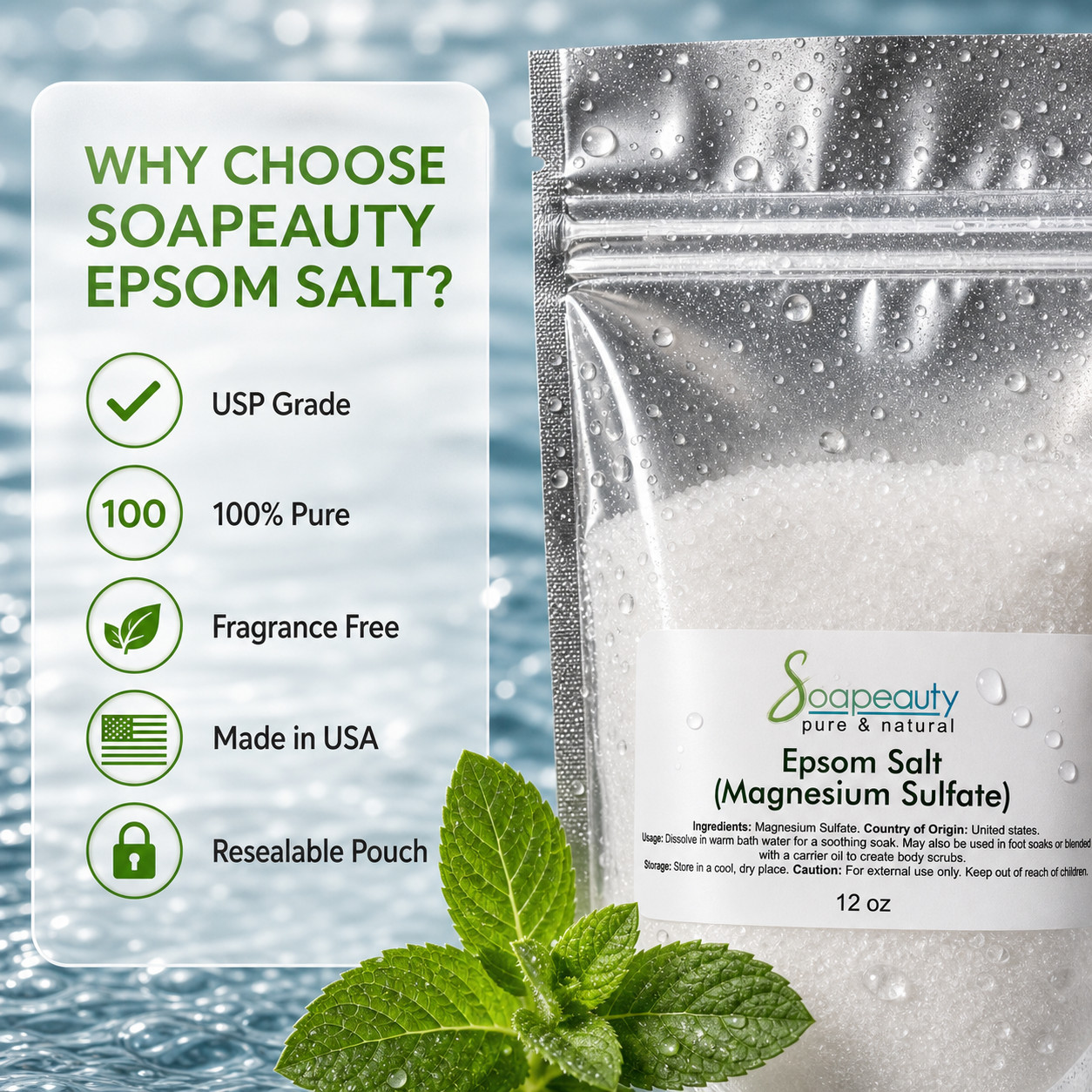 Soapeauty Epsom Salt (Magnesium Sulfate) 100% pure natural USP grade