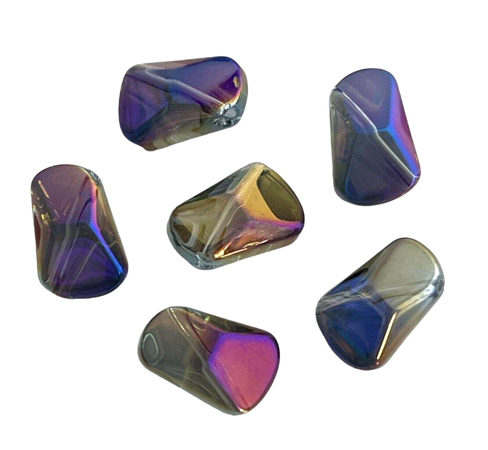 20 Crystal Beads Two 2 Tone Purple Blue Rainbow AB Finish 16x10mm Polygon