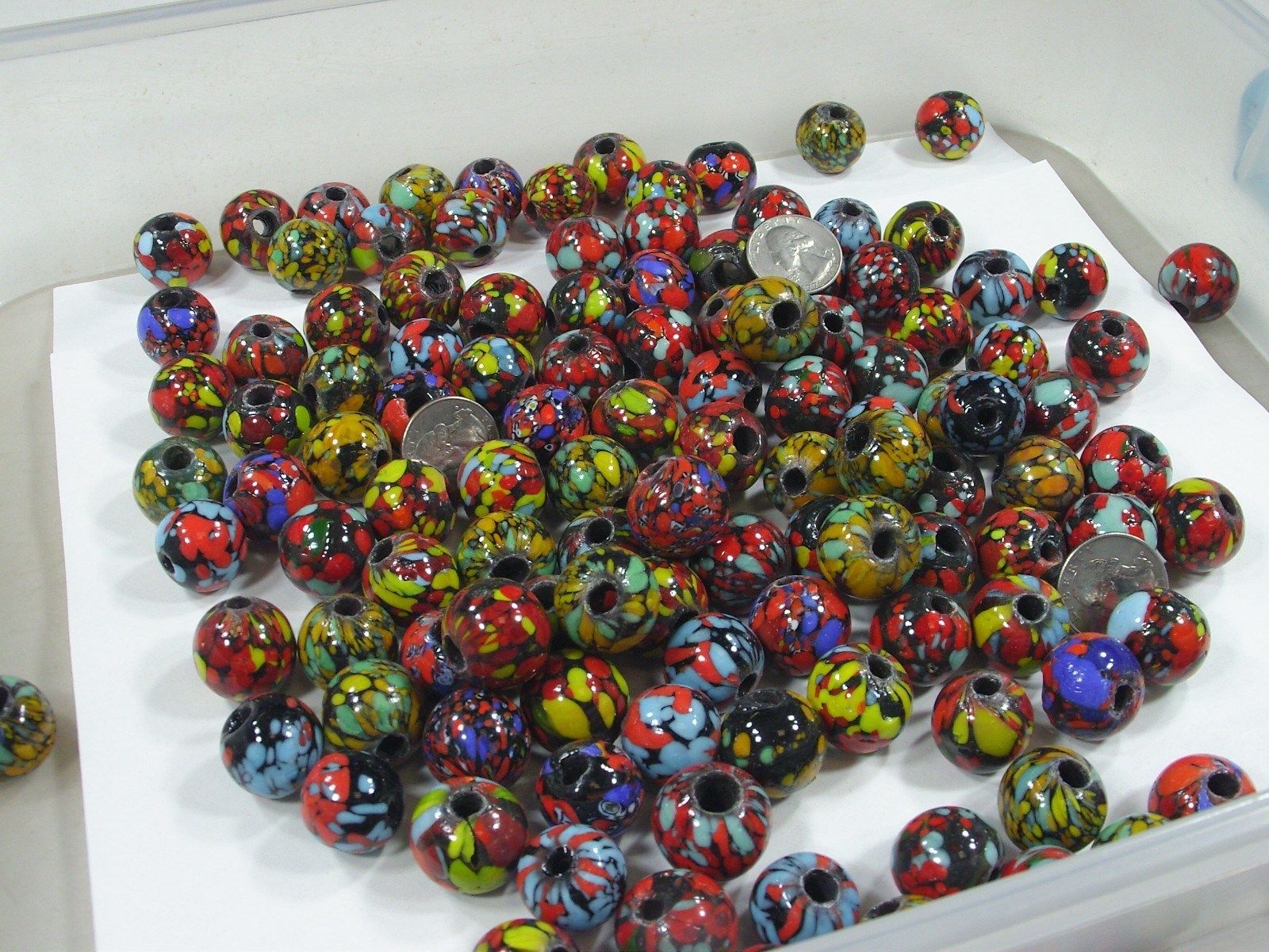2 Pounds Assorted India Handmade Marble Splash Glass Beads Wholesale (MNP-1) ⭐