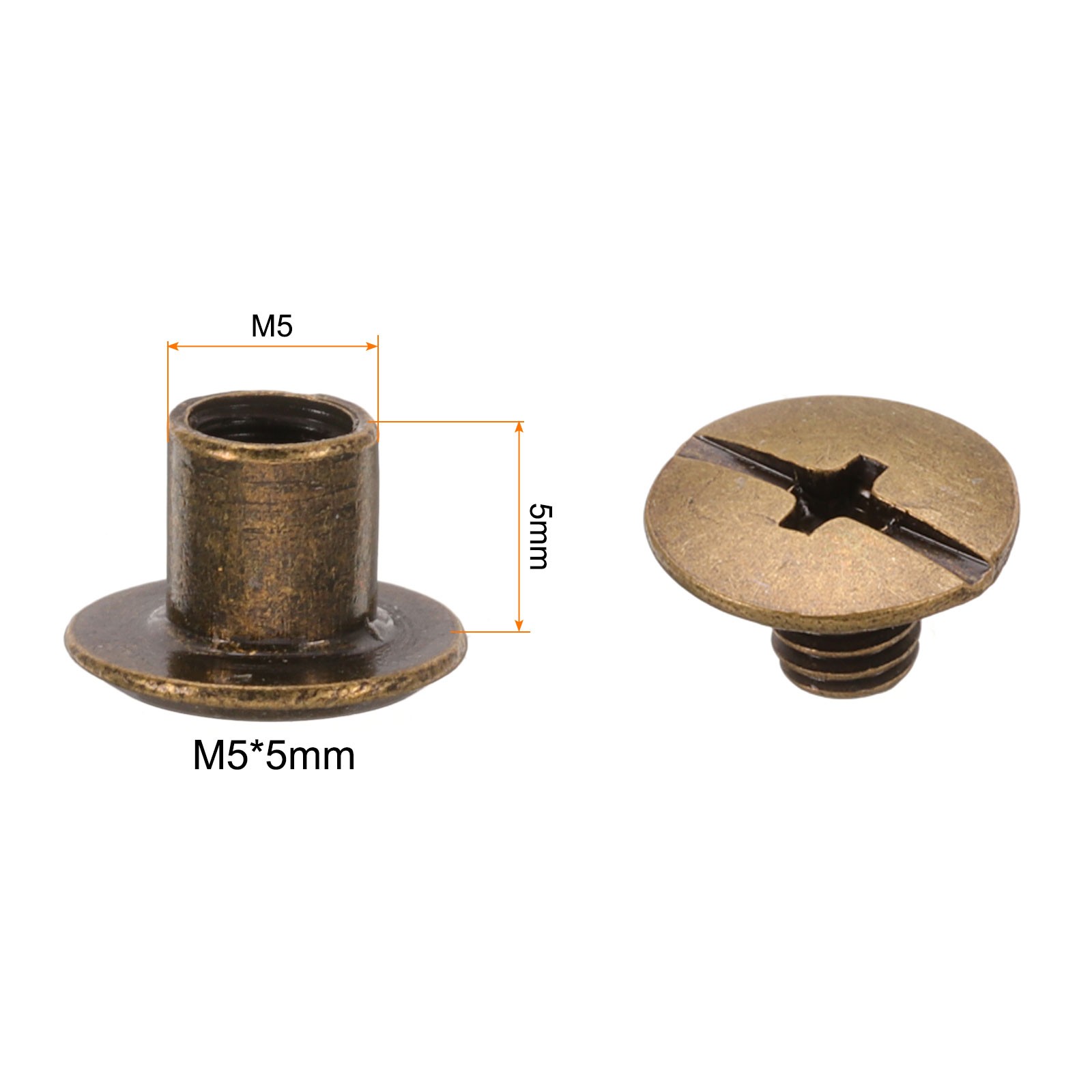 50PACK M5 x 5mm Chicago Screw Metal Stud Screw Rivets for Leather Bronze