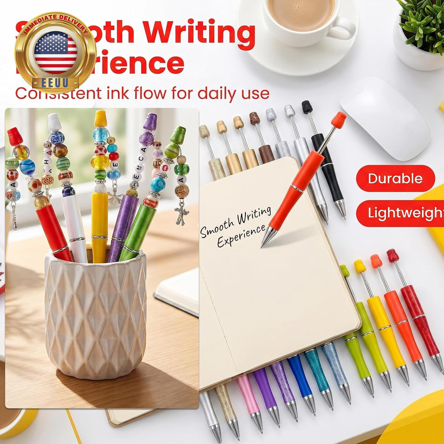 30Pcs Multicolor Beadable Pens Bulk – DIY Customizable Pen Set for Crafting, Smo