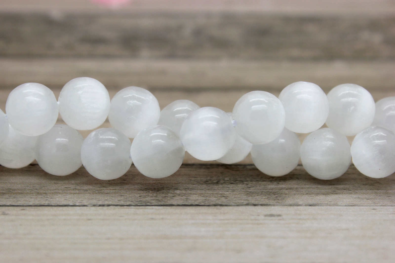 Rare Natural White Cat’s Eye Round Sphere Polished Gemstone Beads 15″