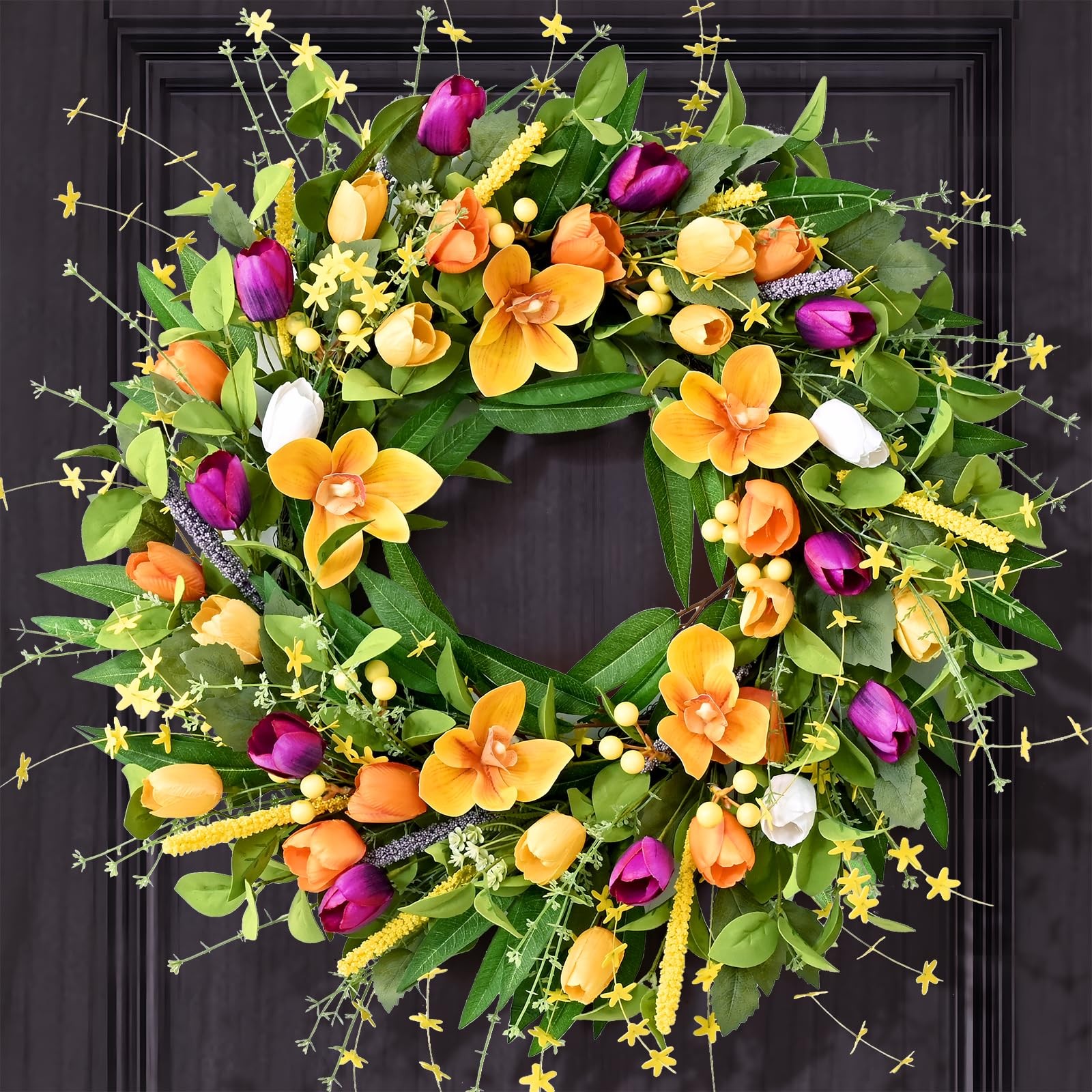 Waipfaru 24In Spring Wreaths For Front Door Spring Summer Door Wreath Tulip