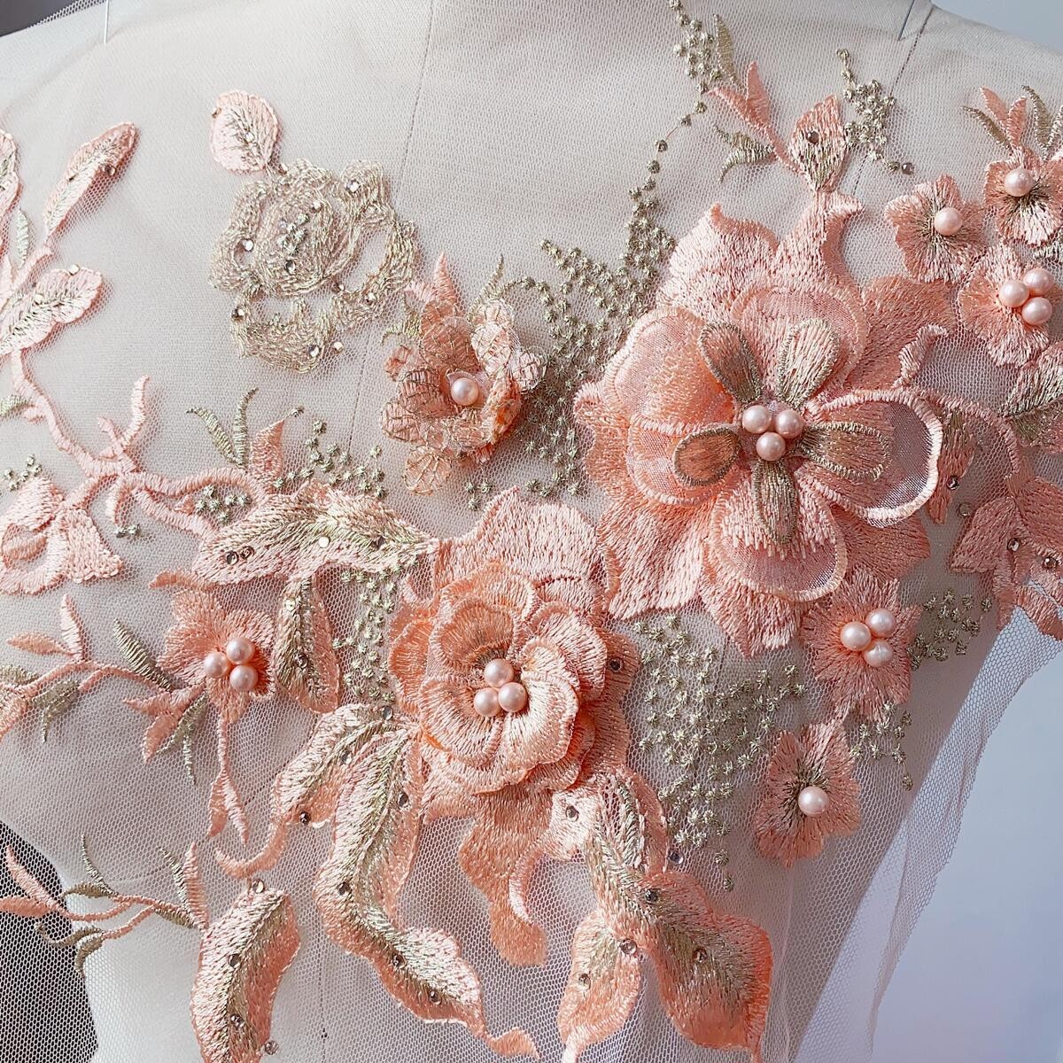 3D Flowers Beaded Lace Fabrics Applique Embroidery Sewing On Patches
