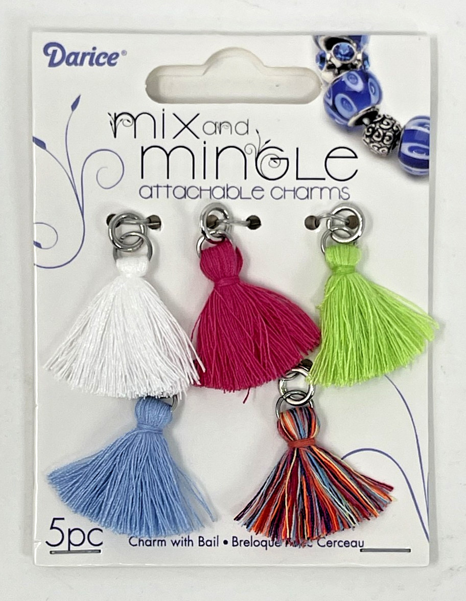 Darice Mix and Mingle Bracelet Charms Bright Tassel Charms with Bails 5 Pieces