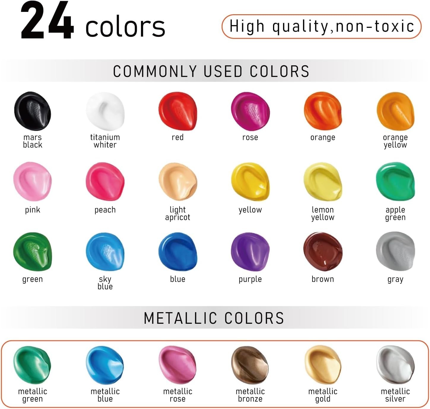Acrylic Paint Set, 24 Colors (2 oz/Bottle) with 12 Art Brushes, Art Supplies for