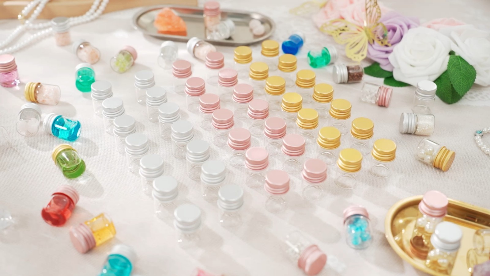 100 Pcs 5ml Mini Glass Bottles with Aluminum Caps – Tiny Jars for DIY Craft Stor