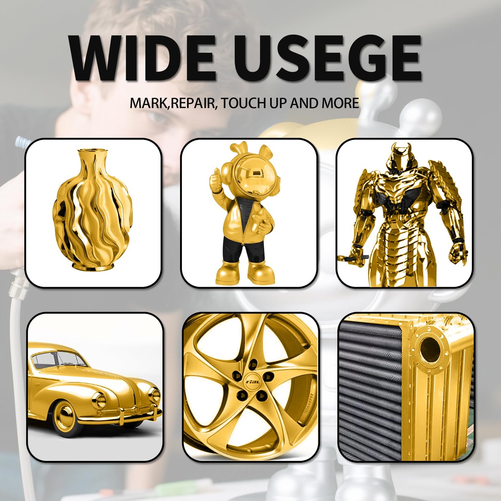 Liquid Gold Leaf Paint Kit – Alcohol-Based, Quick Dry, Ultra Shiny Metallic Gild