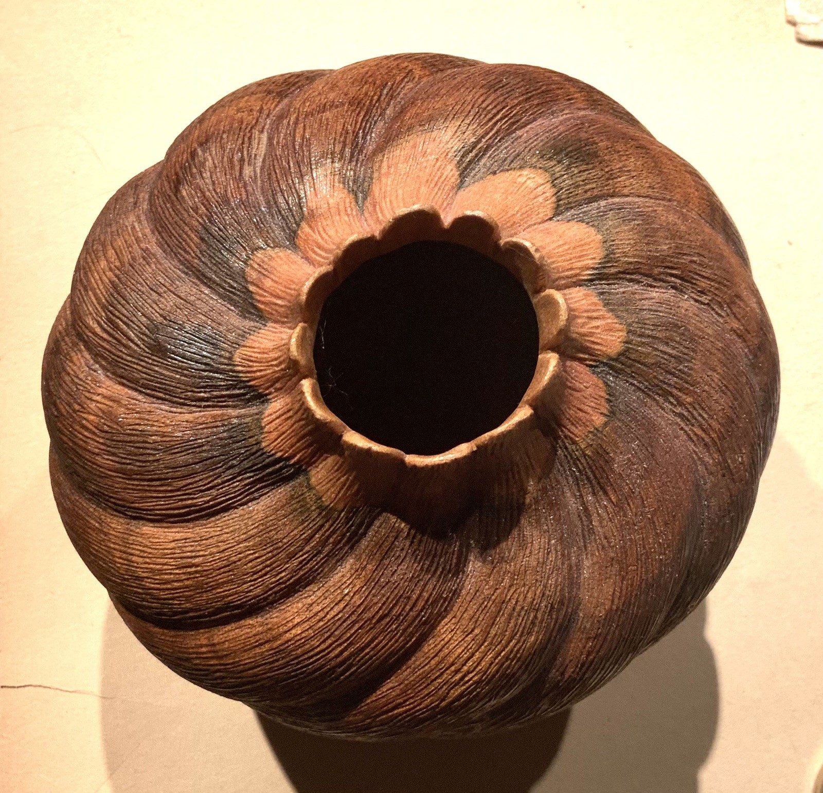 Turned Sculpted Wood Art Vase Vessel Marked Harris Walnut John Jordan Style