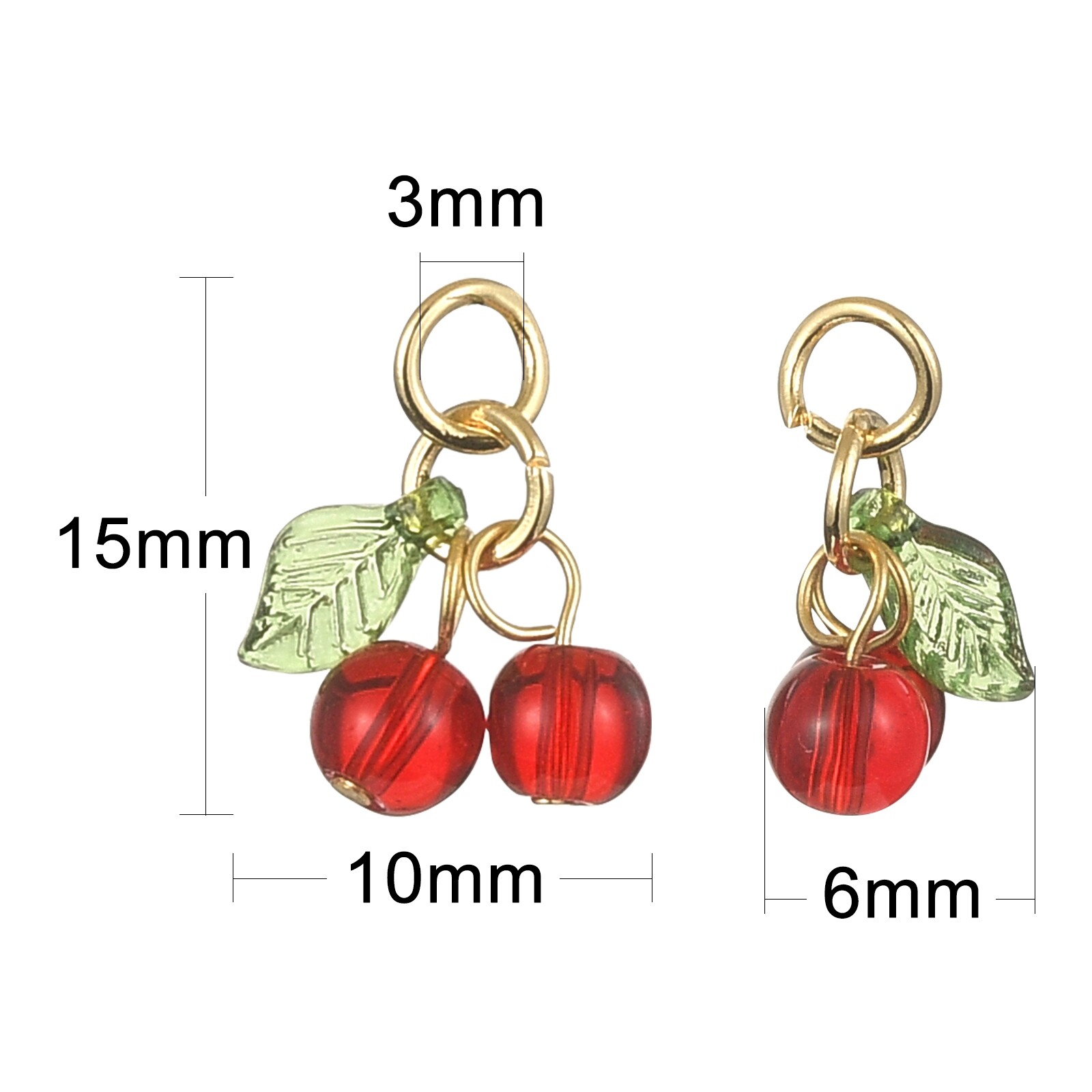 30x Glass Acrylic Cherry Charms Pendants for DIY Jewelry Making Supplies