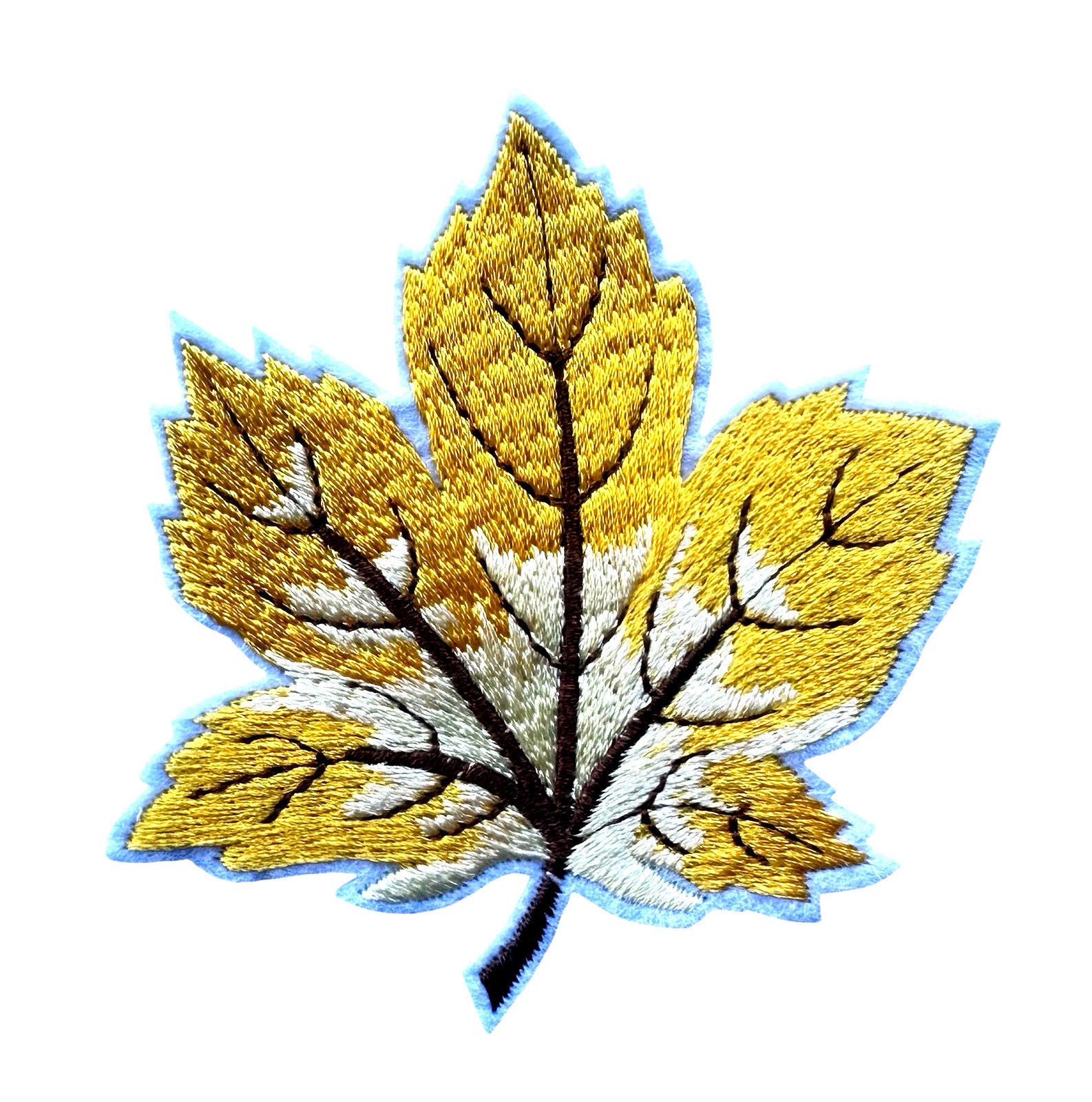 Vibrant Leaf Embroidered iron on Patch yellow color 3 1/4 x 3 3/8 inch