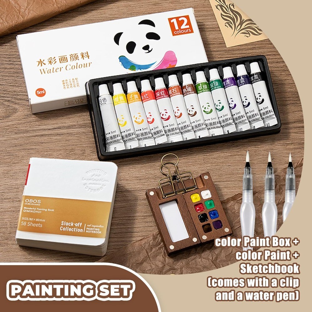 Mini Watercolor Paint Set Pocket Travel Water Color Set with 12 Color Sketchbook