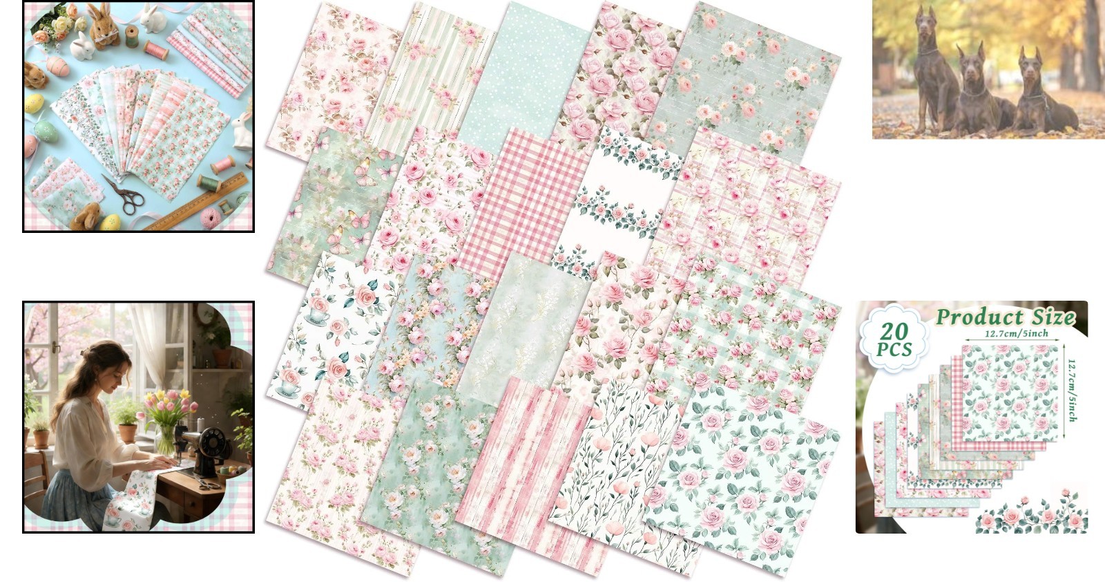 20 Pack 10”x10” Soft Polyester Cotton Floral Quilting Fabric for Spring Crafts
