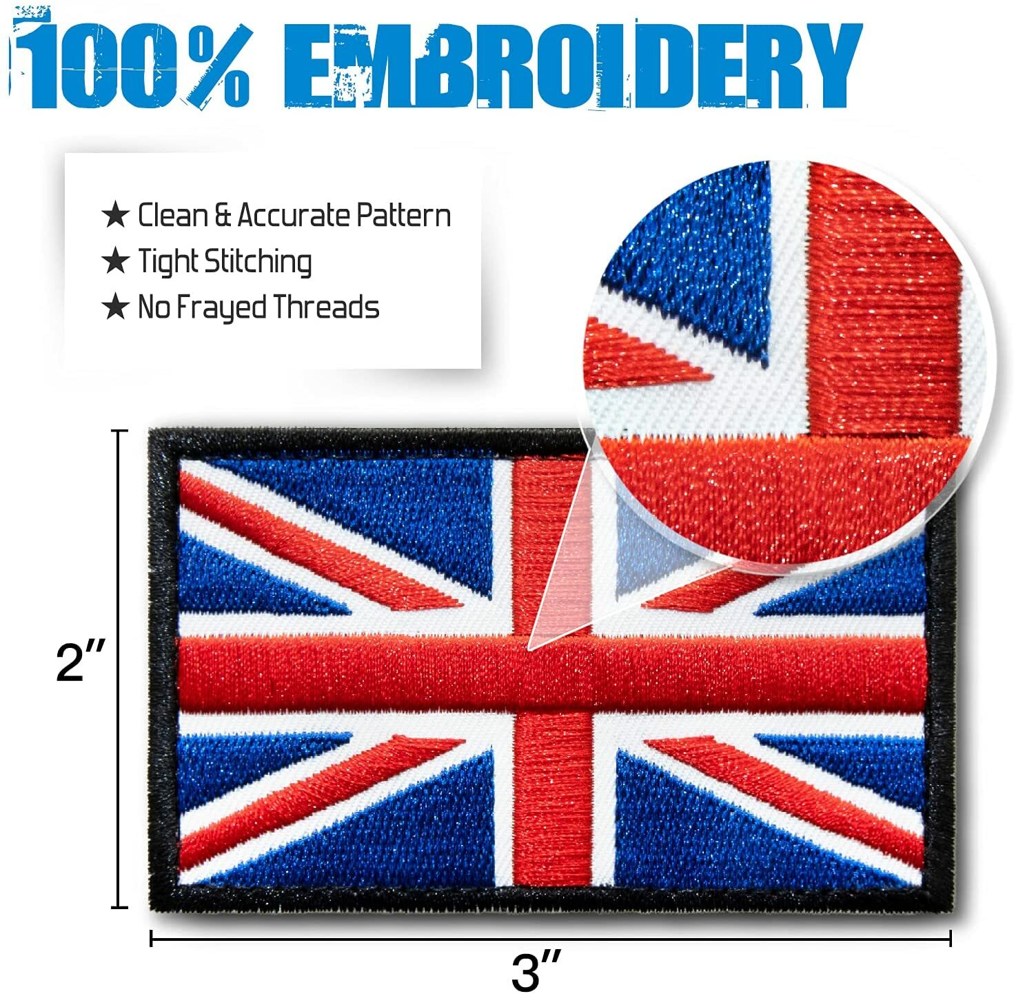 Anley Tactical United Kingdom Flag Embroidered Patches (2 Pack) – 2″x 3″ UK Flag