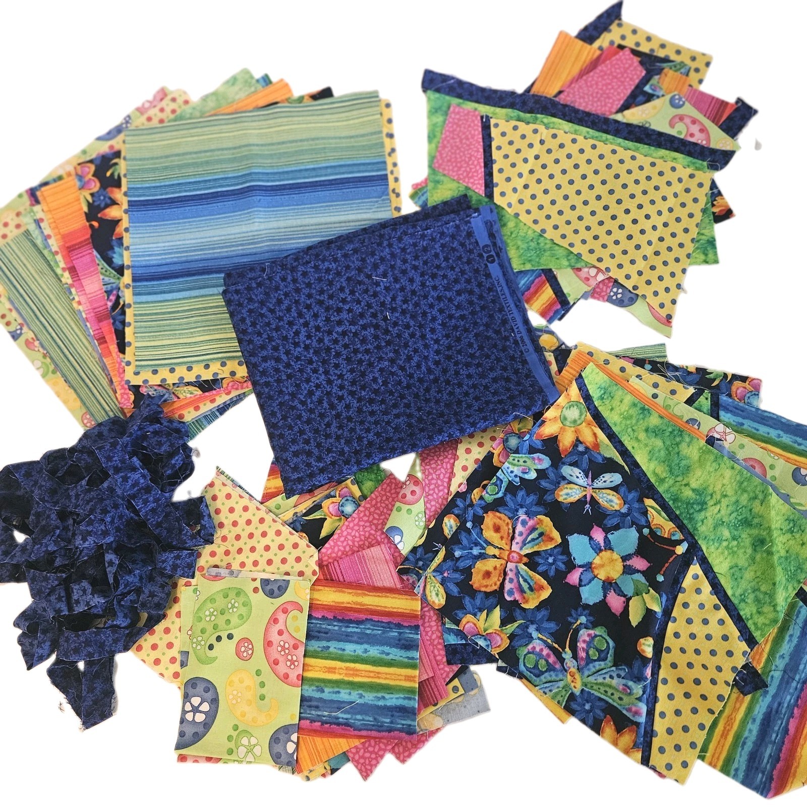 65 VTG Modern Improv Abstract Cotton Quilt Blocks & Pieces Bright Colors 11×11