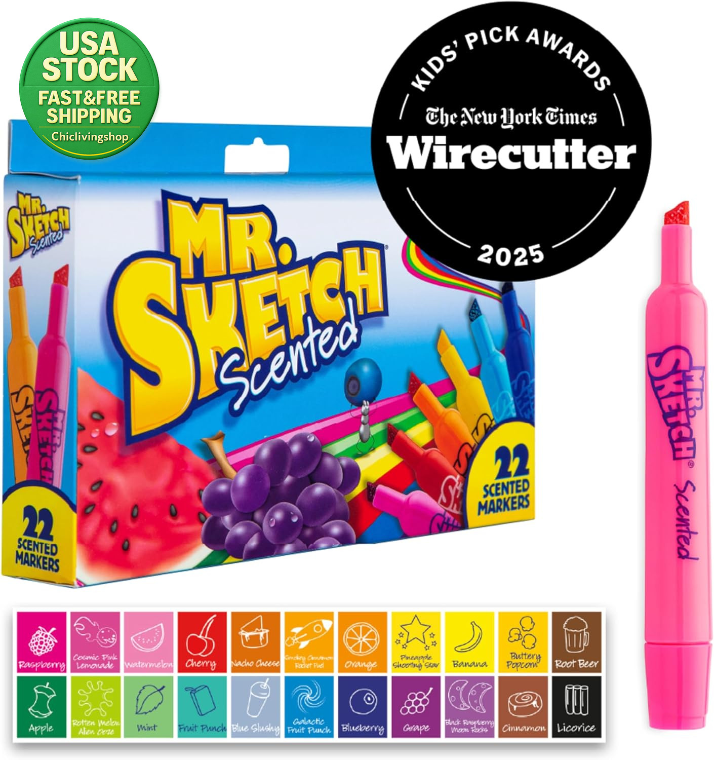 Mr Sketch Scented Markers Chisel Tip Assorted Colors 22 Count Kids Art Set