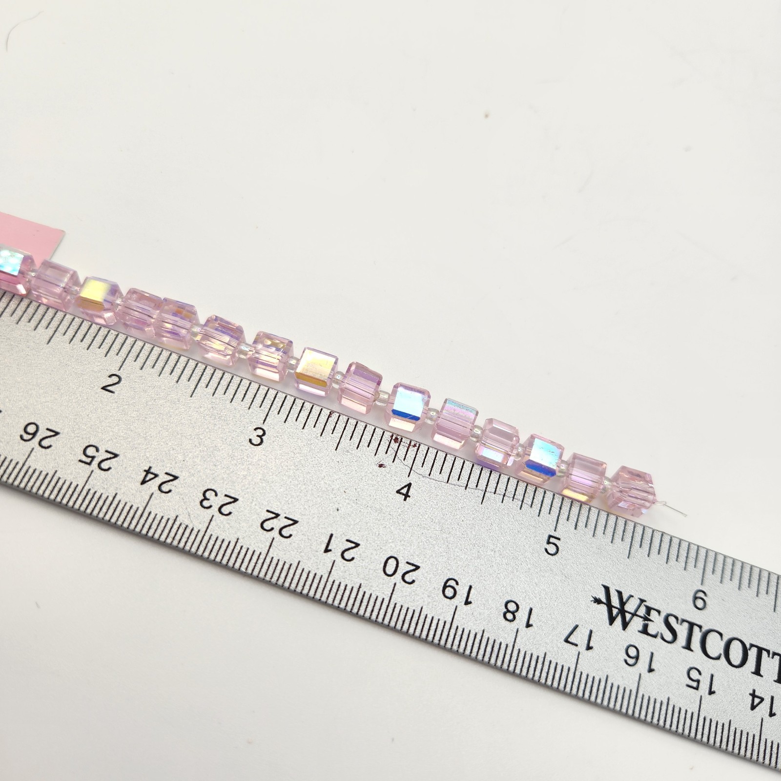 Bliss Beads Bead Strand Rose Pink AB Iridescent Square Faceted