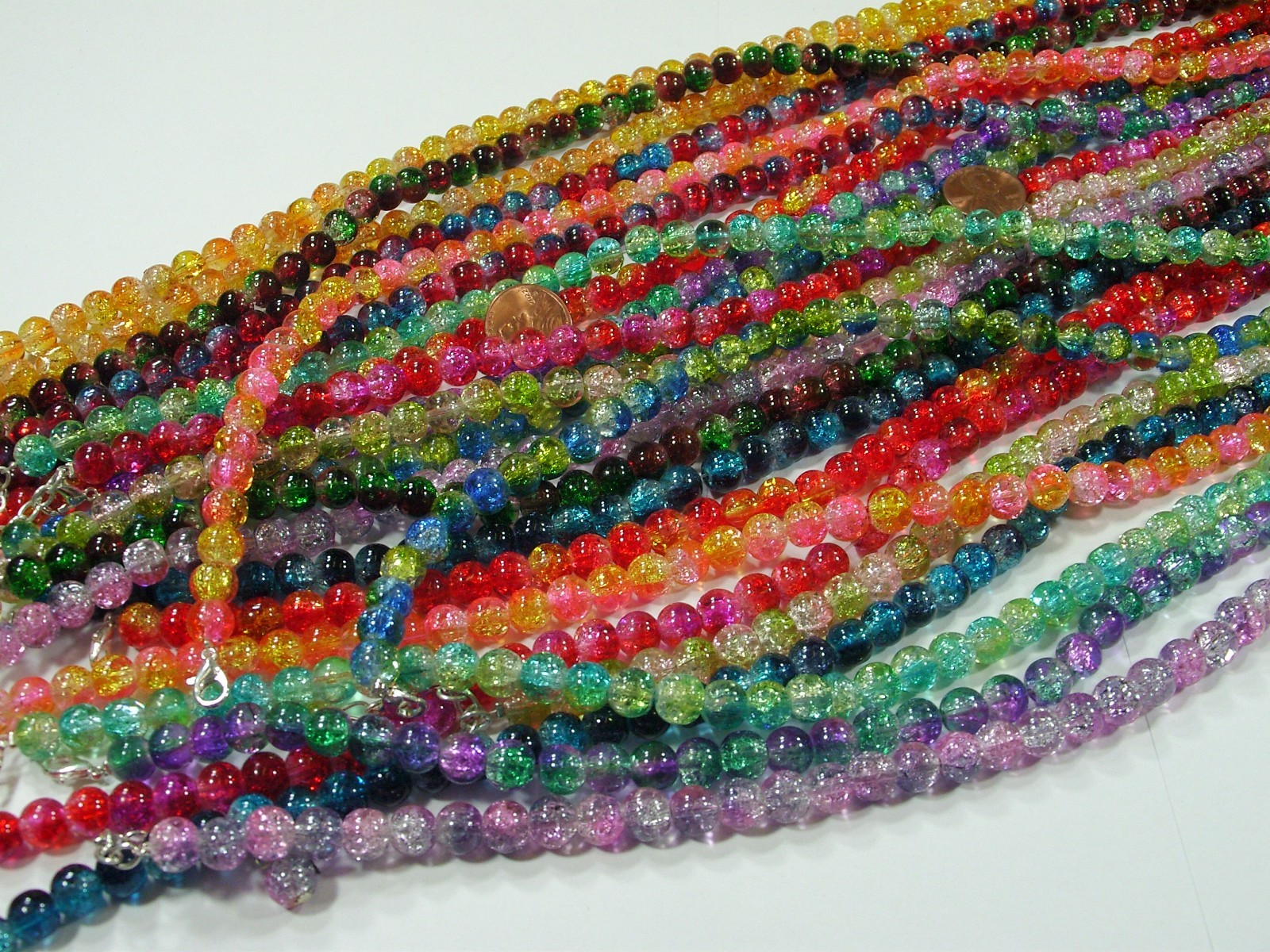 20 Strands 18″ (8mm) Assorted Colors 2 Tone Crackle Glass Beads Bulk Lot (HA-54)