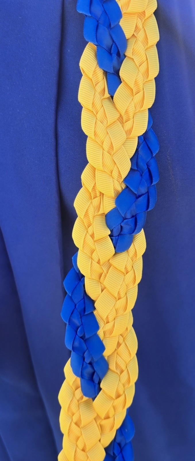 Royal Blue & Yellow Gold Graduation Lei Triple Ribbon Single Leis Lei Ready2Ship