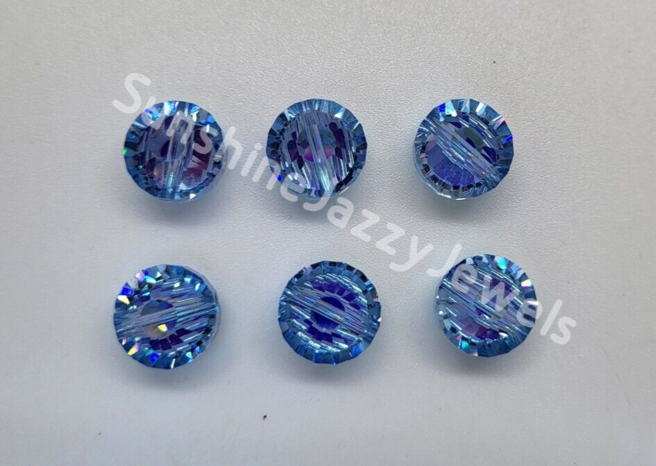 6pc Swarovski Crystal Light Sapphire AB 10mm Tablet 5101 Beads; Vintage!